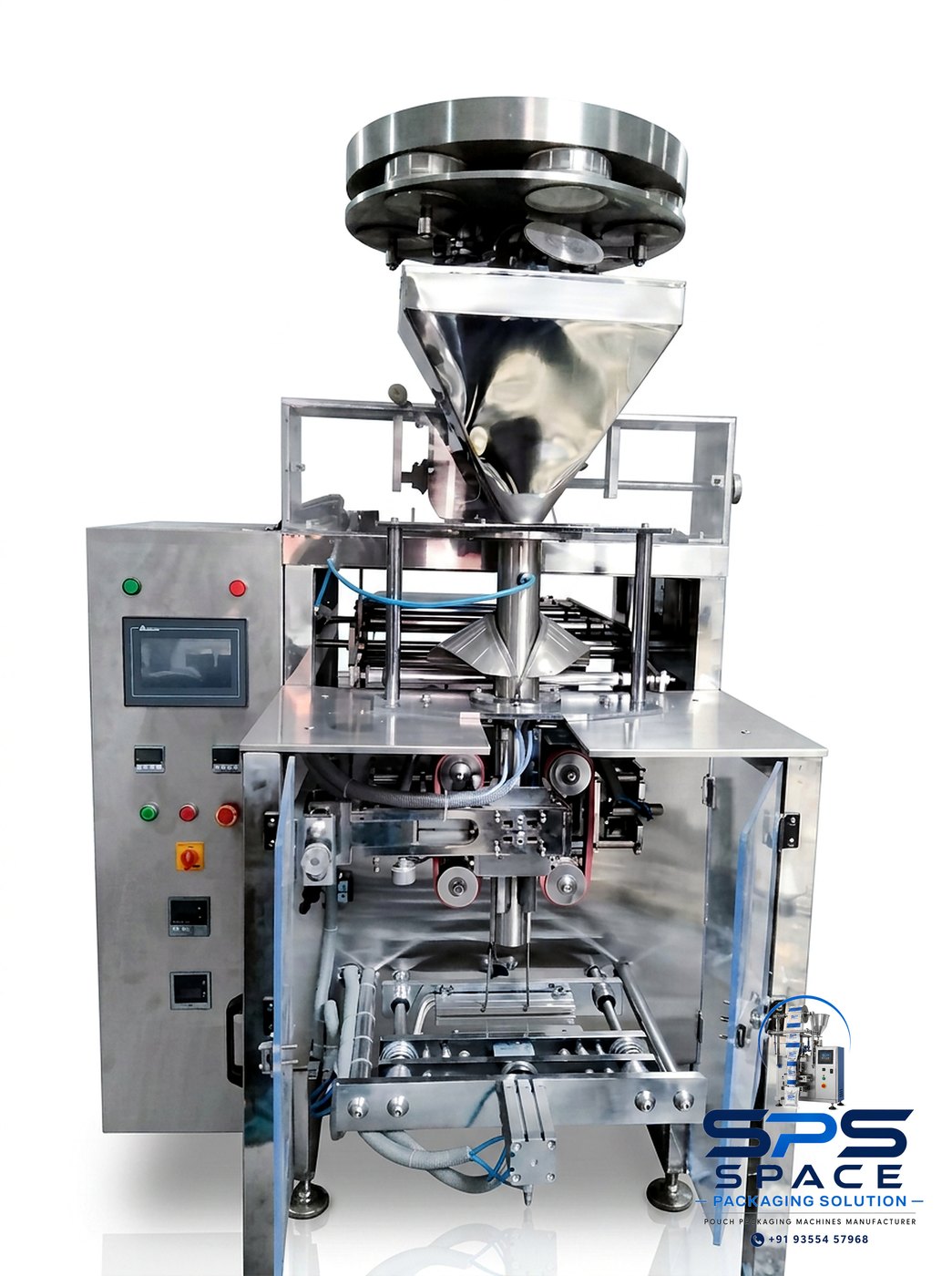 Cup Filler VFFS with HMI Control manufactured by Space Packaging Solutions, Faridabad